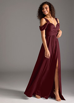 Azazie Lianne Brautjungfernkleider A-Linie Schulterfrei Stretch-Satin Kleid Cabernetrot image12