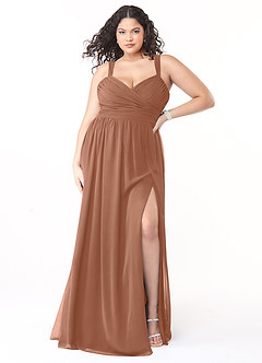 Azazie Aziza Bridesmaid Dresses Bronzer A-Line V-Neck Pleated Chiffon Dress image7