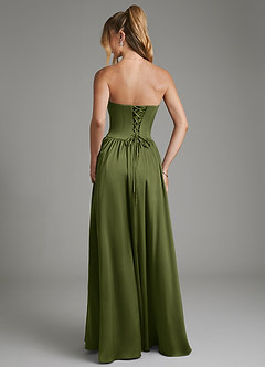 Azazie Arden Robes de demoiselle d'honneur Robe Trapèze en Satin extensible Corset Olive image2