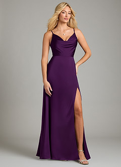 Azazie Sarella Bridesmaid Dresses Grape A-Line Pleated Stretch Satin Dress image1