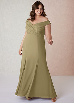 Azazie Lecia Abiti da Damigella Abito Convertibile Impero in Chiffon A pieghe con spalle scoperte Verde Muschio image8