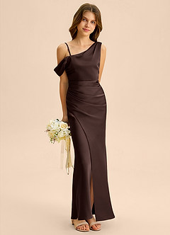Azazie Madelyn Junior Ganache Sheath Off the Shoulder Stretch Satin Dress image4