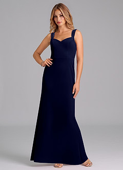 Azazie Denice Bridesmaid Dresses Dark Navy Sheath Pleated Velvet Dress image4