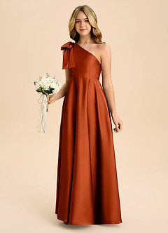 Azazie Penguin Junior Abito A-Line in Raso Elasticizzato Fiocco Paprika image5