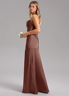 Azazie Grata Bridesmaid Dresses Espresso Sheath Side Slit Stretch Satin Dress image5