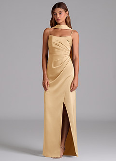 Azazie Calandra Suknie dla druhen Linia A Pofałdowany Satyna elastyczna Do ziemi Sukienka image3