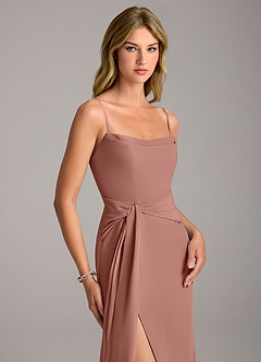 Azazie Tahlia Bridesmaid Dresses Cedar Rose A-Line with Belt Chiffon Dress image2