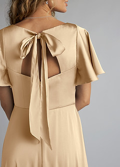 Azazie Kimber Brudtärnklänningar Klänning av A-Line i Stretch Satin Ruched Champagne image5