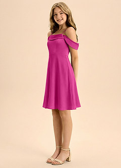 Azazie Anselie Junior Jurk van Stretch Satijn met A-Lijn Geplooid Fuchsia image4