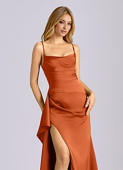 Azazie Sarai Bridesmaid Dresses Burnt Orange Sheath Corset Stretch Satin Dress image4