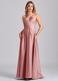 Azazie Dixie Bridesmaid Dresses Dusty Rose A-Line Pleated Stretch Satin Dress image4