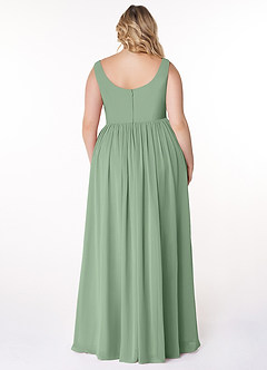Azazie Keyla Vestidos de damas de honor Vestido Matcha de Gasa de Línea A con Cuello en V Plisado image7