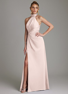 Azazie Gracelynn Bridesmaid Dresses Blushing Pink Sheath Pleated Stretch Satin Dress image6