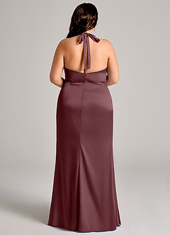 Azazie Valerie Jurken voor bruidsmeisjes Jurk van Stretch Satijn met Zeemeermin Geplooid Sangria image12