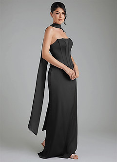 Azazie River Bridesmaid Dresses Black Sheath Corset Stretch Satin Convertible Dress image12