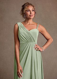 Azazie Aphra Mother of the Bride Dresses Dusty Sage Sheath One Shoulder Velvet Dress image4