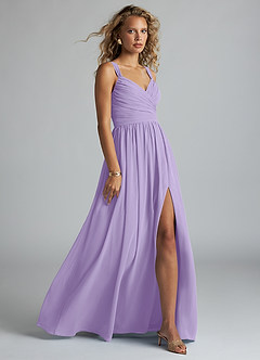Azazie Aziza Bridesmaid Dresses Lilac A-Line V-Neck Pleated Chiffon Dress image3