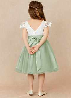 Azazie Vetty Flower Girl Dresses Ivory Dusty Sage A-Line Lace Tulle Dress image2