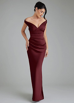 Azazie Stella Bridesmaid Dresses Cabernet Sheath Corset Stretch Satin Convertible Dress image6