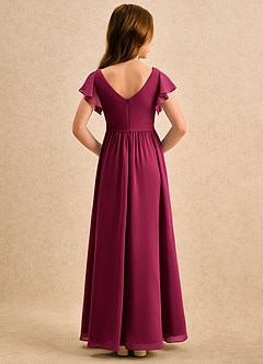 Azazie Milly Girls Formal Robe Demoiselle D'honneur Fillette Robe Trapèze en Mousseline de soie Plissé Bourgogne image2