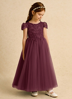 Azazie Puff Flower Girl Dresses Cabernet Ball-Gown Lace Tulle Dress image4