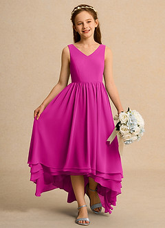 Azazie Kitten Girl vestidos de niña de las flores Vestido de Fucsia de Gasa de Corte En A image4