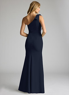 Azazie Rinna Bridesmaid Dresses Dark Navy Mermaid One Shoulder Stretch Crepe Dress image2