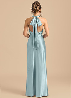 Azazie Velli Robes de demoiselle d'honneur Robe Fourreau en Satiné métallisé Col Haut Brume image5