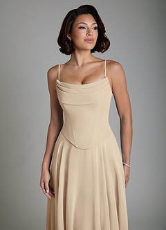Azazie Ira Robes de demoiselle d'honneur Robe Trapèze en Mousseline de soie Corset Champagne image3