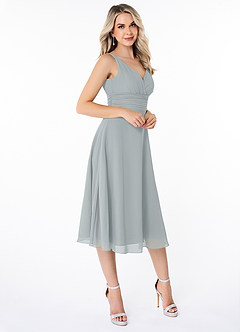 Azazie Jayla Final Sale A-Line Ruched Chiffon Tea-Length Dress image3