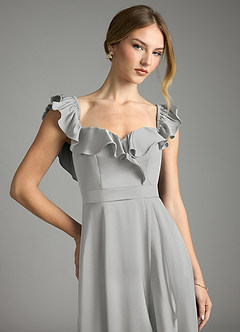 Azazie Lyra Vestidos de damas de honor Vestido de Plata de Satén Elástico de Corte en A Convertible con Vestidos sin tirantes image2