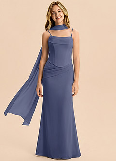Azazie Sorrel Junior Stormy Mermaid Pleated Chiffon Dress image4
