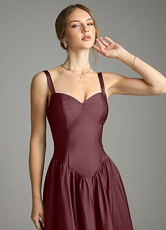 Azazie Evadina Vestidos de damas de honor Vestido de Sangrado de Satén Elástico de Corte en A con Corsé image5