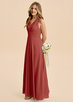 Azazie Kirsten Junior Linia A Pofałdowany Szyfon Długość podłogi Młodsza druhna Sukienka image5