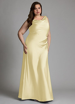 Azazie Nerine Bridesmaid Dresses Lemon Sorbet A-Line Pleated Stretch Satin Dress image9