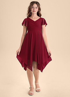 Azazie Janeaurelia Junior Abito A-Line in Chiffon Plissettato Borgogna image6