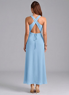 Azazie Evadne Brautjungfernkleider Etui Plissee Chiffon Kleid Puderblau image6