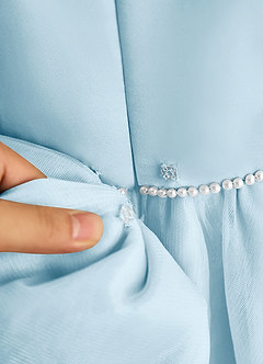 Azazie Lass Robe Demoiselle D'honneur Fillette Robe Trapèze en Tulle Arc Bleu Ciel image7
