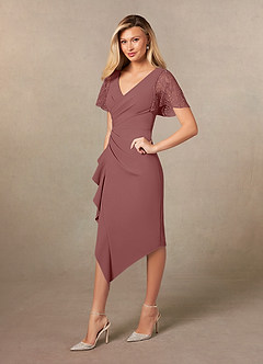 Azazie Eloise Mother of the Bride Dresses Desert Rose Sheath Pleated Stretch Crepe Dress image3