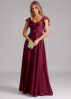 Azazie Leilani Robes de demoiselle d'honneur Robe Trapèze en Satin extensible Drapé Bourgogne image7