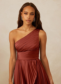 Christian Siriano Bridal for Azazie 1008 Robes de demoiselle d'honneur Robe Trapèze en Satin extensible Ue épaule Terracotta image8
