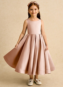 Azazie Babs Flower Girl Dresses Champagne Rose Ball-Gown Pleated Matte Satin Dress image2