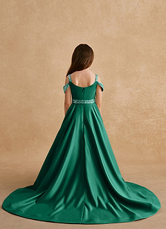 Azazie Jodi Blumenmädchenkleider A-Linie Matte Satin Kleid Smaragd image2