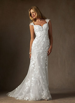 Azazie Salina Abiti da Sposa Abito Sirena in Tulle con Scollo a Cuore e Paillettes Bianco Diamante image7