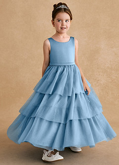 Azazie Megallie Flower Girl Dresses Steel Blue A-Line Bow Tulle Dress image3