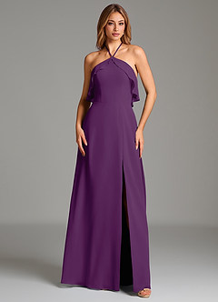 Azazie Cara 신부 들러리 드레스 A라인 셔링 쉬폰 바닥 길이 드레스 image5