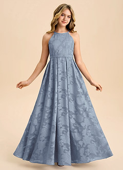 Azazie Arianthe Junior Dusty Blue A-Line Pleated Floral Burnout Dress image5