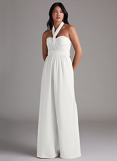 Azazie Lamara Bridesmaid Dresses White Off the Shoulder Chiffon Convertible Jumpsuit image8