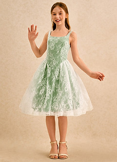 Azazie Cubbie Girls Formal Blumenmädchenkleider A-Linie Spitze Kleid Basilikum image5