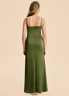 Azazie Rosalia Junior Olive Sheath Pleated Stretch Satin Dress image2